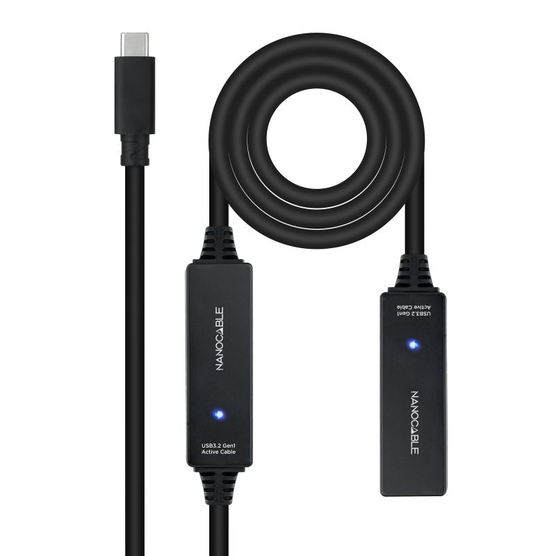 CABLE USB 3.2 Gen1 PROLONGADOR CON AMPLIFICADOR USB-C/M-H 10 M NEGRO NANOCABLE