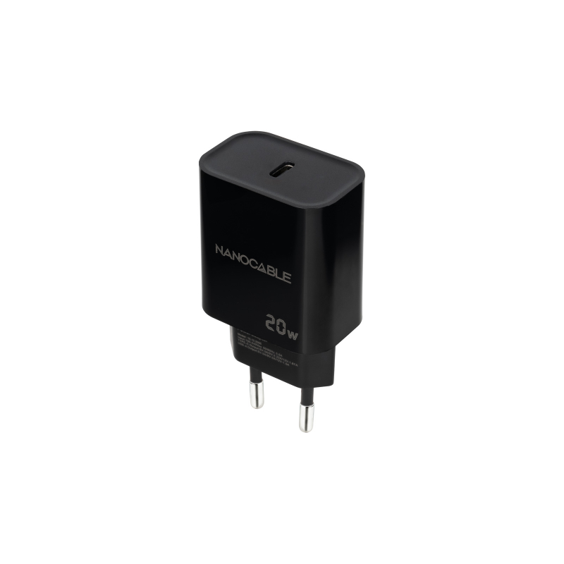 CARGADOR PARED 1XUSB-C PD 20W NEGRO NANOCABLE