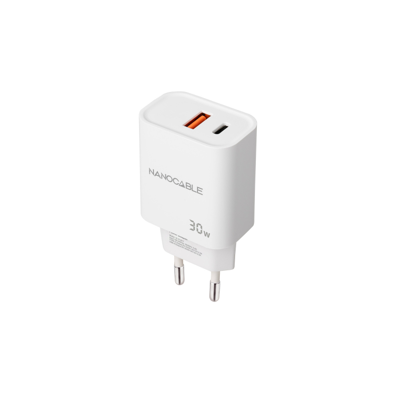 CARGADOR PARED 1XUSB-C PD 1xUSB-A/QC 30W BLANCO NANOCABLE