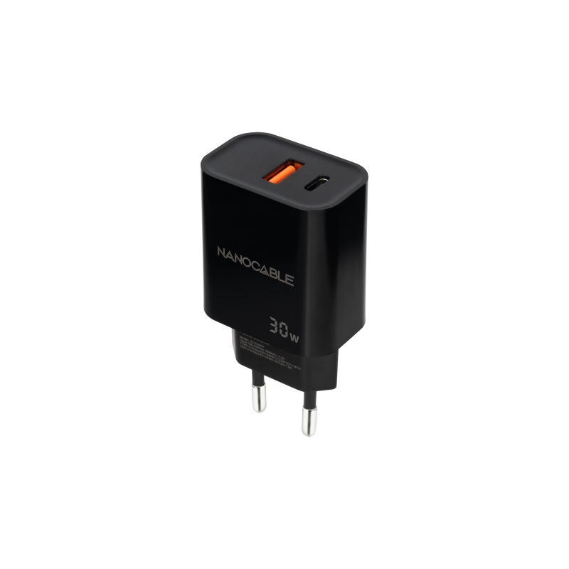 CARGADOR PARED 1XUSB-C PD 1xUSB-A/QC 30W NEGRO NANOCABLE