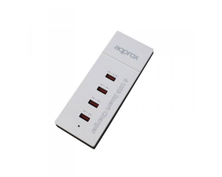 CARGADOR VIAJE/PARED 4 PUERTOS USB 1x2A + 3x1A BLANCO APPROX