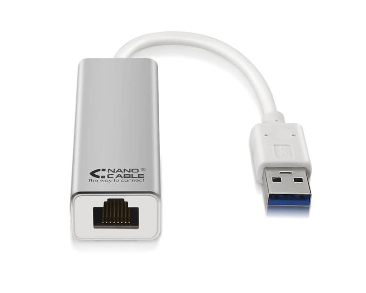 CONVERSOR USB 3.0 A ETHERNET 10/100/1000 Mbps 15cm PLATA NANOCABLE