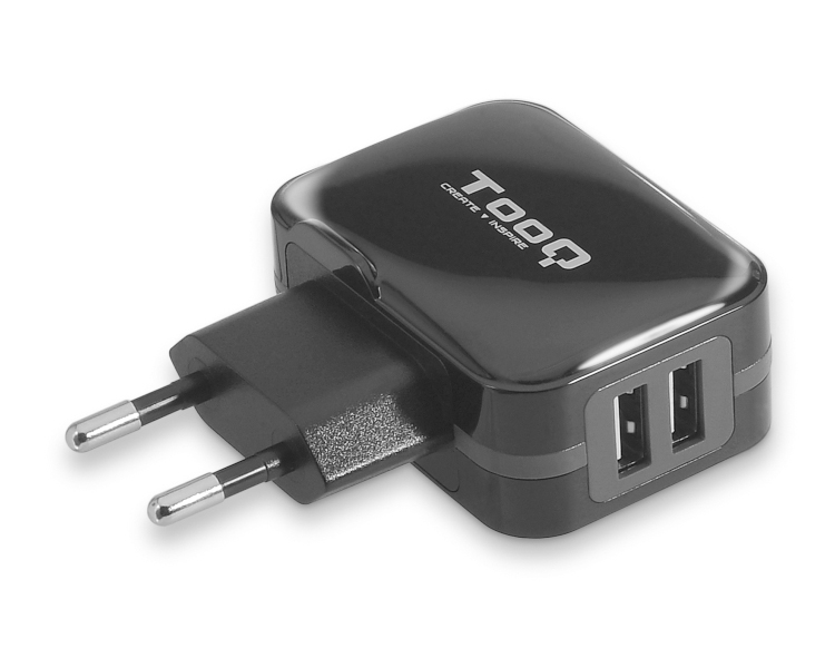 CARGADOR PARED/VIAJE USB 2xUSB (3.4A) NEGRO TOOQ