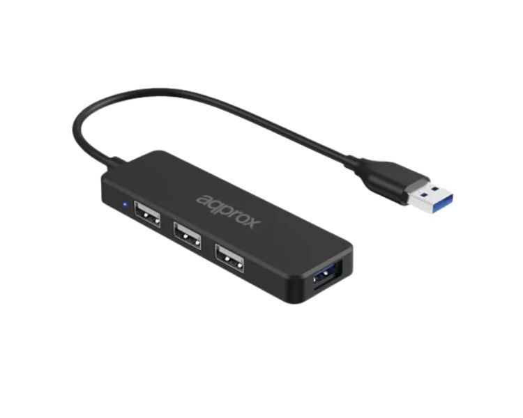 HUB 3 PUERTOS USB 2.0 + 1 PUERTO USB 3.0 NEGRO APPROX