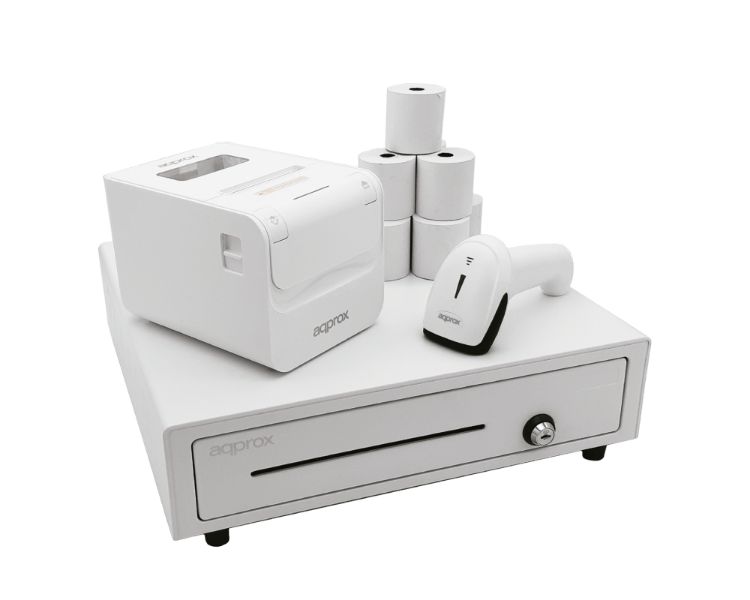 PACK CAJON CASH01410WH + APPPOS80AMUSEWH + APPLS09WH + PAPEL TERMICO APPROX