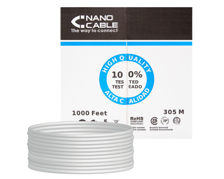 BOBINA CABLE DE RED RJ45 CAT5E UTP FLEXIBLE AWG24 305 M NANOCABLE