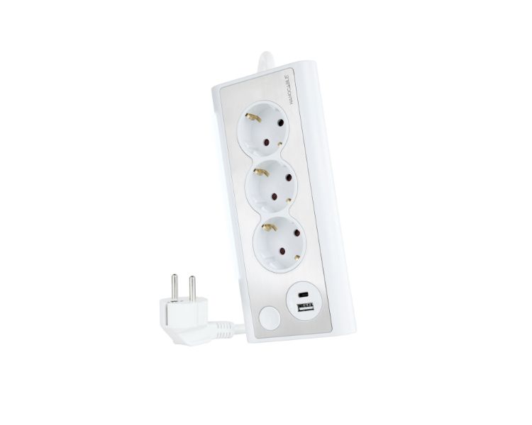 REGLETA SOBREMESA 3 TOMAS + 2xUSB CON LUZ BLANCO NANOCABLE