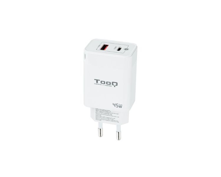 CARGADOR PARED/VIAJE GaN USB-C/PD + USB-A/QC 45W BLANCO TOOQ