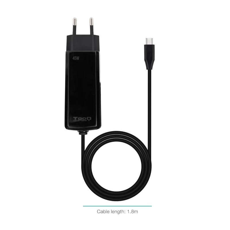 CARGADOR PORTATIL 45W TOOQ GAN USB-C PD CUBICO NEGRO TQLC-USBCGAN45PD-C