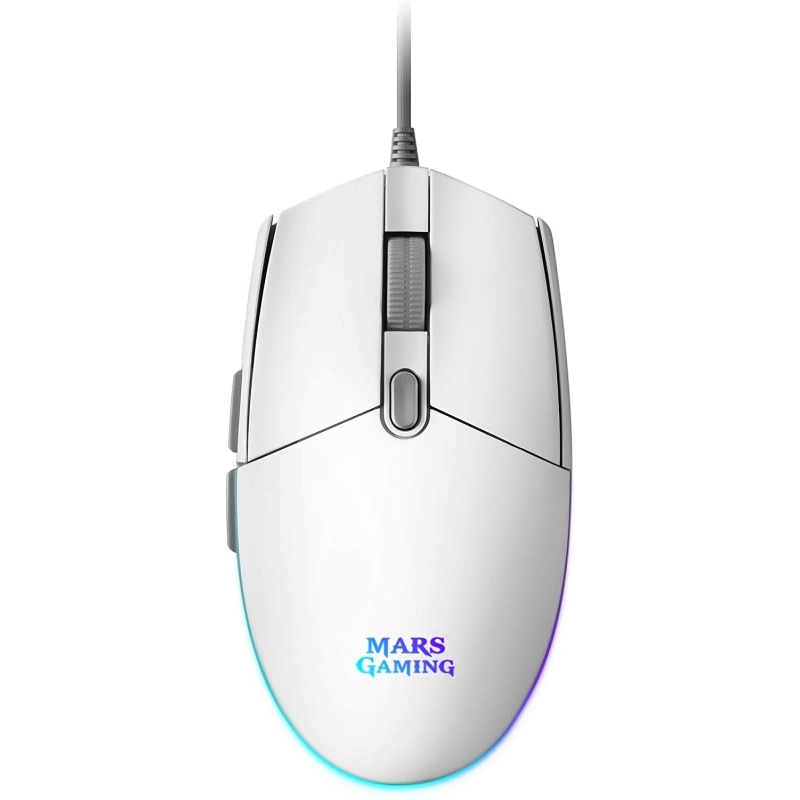 MOUSE MARS GAMING RGB MMG WHITE 3200DPI 6 BOTONES ILUMINACION FLOW SWITCHES HUANO