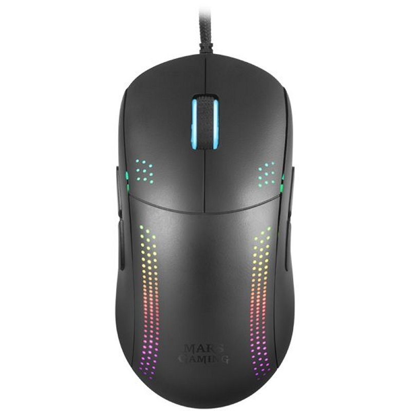 MOUSE MARS GAMING RGBMMPRO BLACK AMBIDIESTRO 32K DPI OPTICA PIXART 3335PRO 9 BOTONES 4 DE ELLOS EXTR