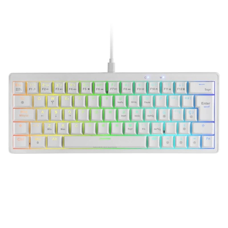 TECLADO MARS GAMING COMPACTO MKMINIPROWBES HOT-SWAP MECANICO SWITCH AZUL RGB CHROMA BLANCO