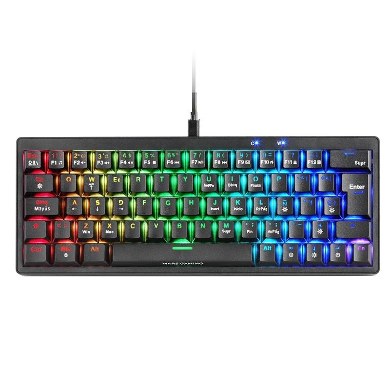 TECLADO MARS GAMING COMPACTO MKMINIPROYES HOT-SWAP MECANICO SWITCH AMARILLO RGB CHROMA NEGRO