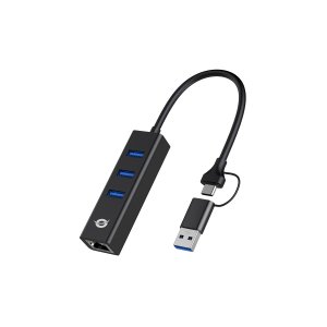 ADAPTADOR USB A GIGABIT ETHERNET RJ45 CONCEPTRONIC CON HUB USB 3.0 3 PUERTOS Y ADAPTADOR USB-C