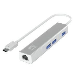 ADAPTADOR USB-C A GIGABIT ETHERNET RJ45 LEVEL ONE CON HUB USB 3.0 3 PUERTOS