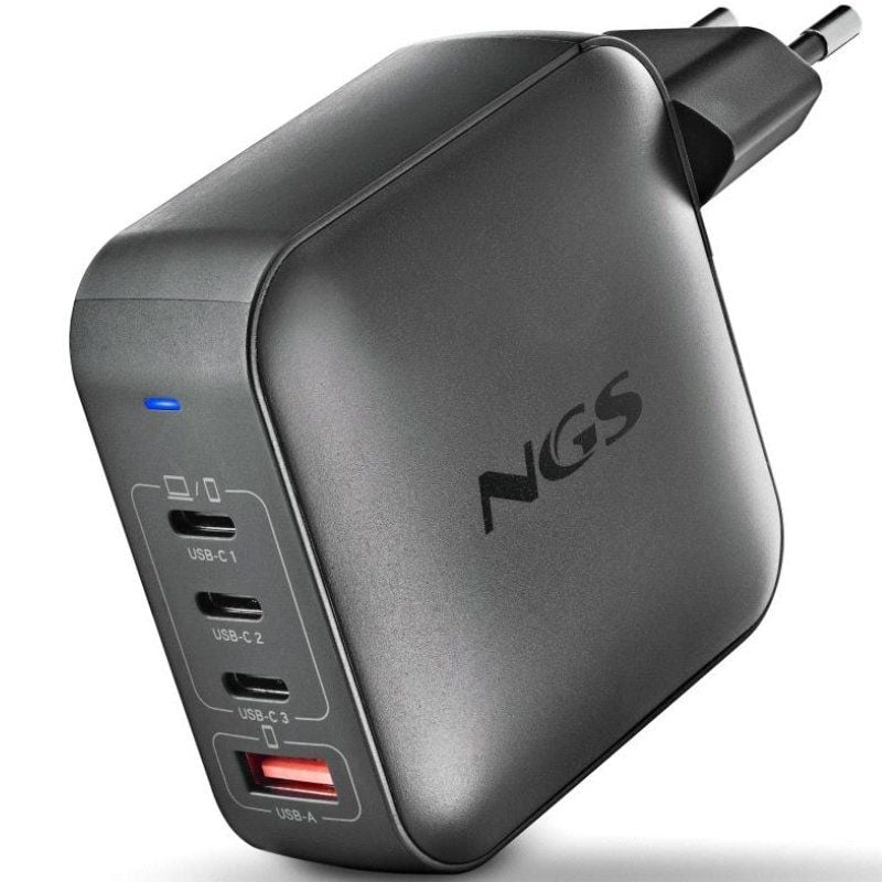 CARGADOR PARED GaN 3xUSB-C + USB-A 165W NEGRO NGS