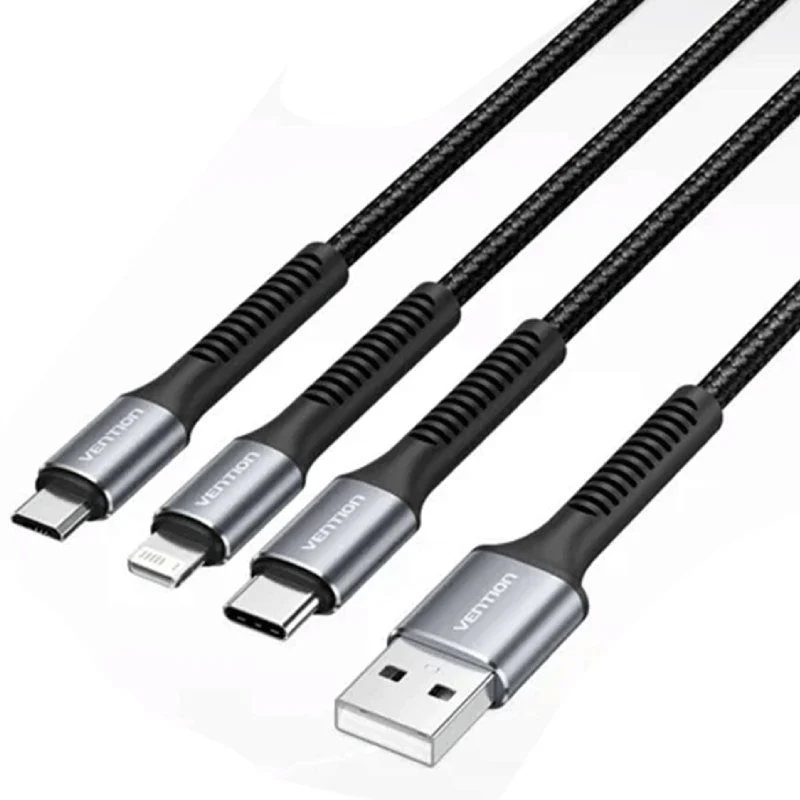 CABLE USB-A A USB-C - LIGHTNING/M - MICROUSB/M 1.2 M NEGRO VENTION