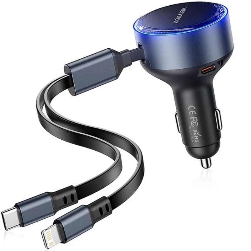 CARGADOR COCHE USB-C/M USB-C/H LIGHTNING/M 30W NEGRO VENTION