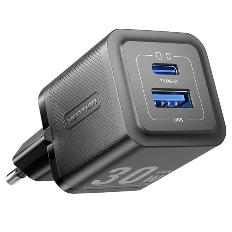 CARGADOR PARED GAN 30W USB-C/USB-A NEGRO VENTION