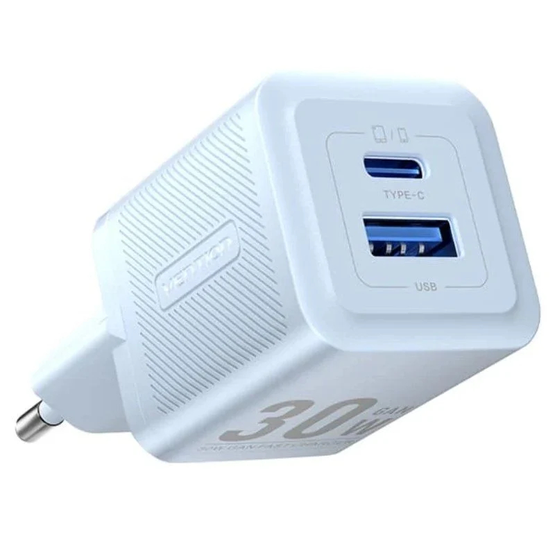 CARGADOR PARED GAN 30W USB-C/USB-A AZUL VENTION