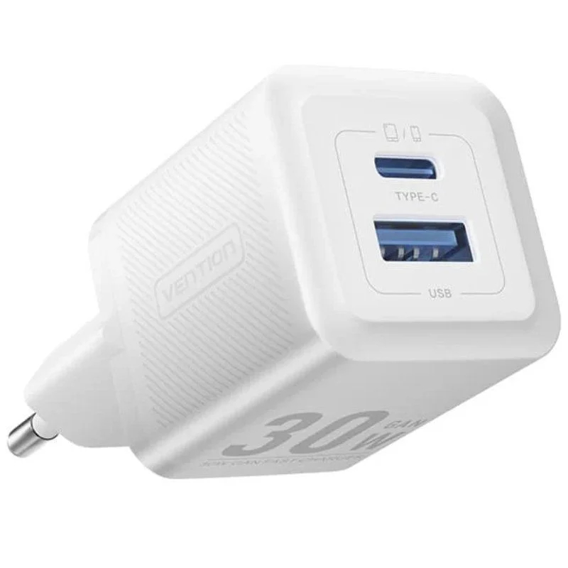 CARGADOR PARED GAN 30W USB-C/USB-A BLANCO VENTION