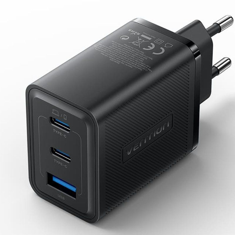 CARGADOR PARED GAN 65W 2xUSB-C/USB-A NEGRO VENTION