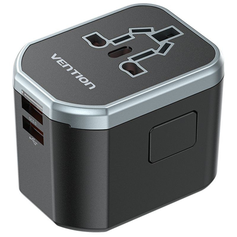 CARGADOR PARED UNIVERSAL TOMA DE CORRIENTE/USB-C/2xUSB-A 20W NEGRO VENTION