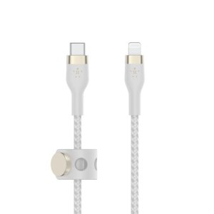 CABLE BELKIN CAA011DS1MWH USB-C A LIGHTNING TRENZADO DE SILICONA 1M COLOR BLANCO