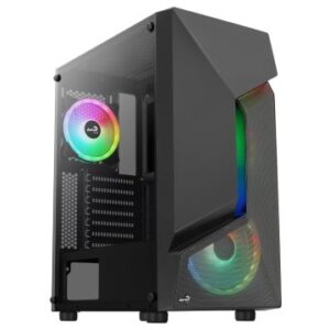 CAJA ATX SEMITORRE GAMING AEROCOOL SCAPE BLACK V3 FRONTAL CON LINEA ARGB INCLUYE 3 VENTILADORES ARGB