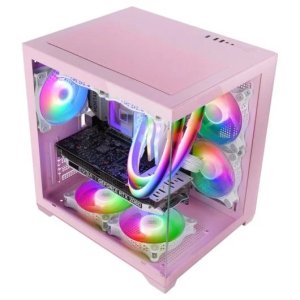 CAJA MICROATX CUBE MARS GAMING MC-VIEW2P ROSA CRISTAL CONTINUO GPU 330mm 1x3.5 3x2.5