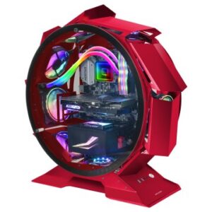 CAJA MICROATX GAMING MARS GAMING MCORB RED DISEÑO ESFERICO EXTREMO PREMIUM DOBLE VENTANA DE CRISTAL