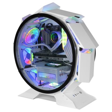 CAJA MICROATX GAMING MARS GAMING MCORB WHITE DISEÑO ESFERICO EXTREMO PREMIUM DOBLE VENTANA DE CRISTA