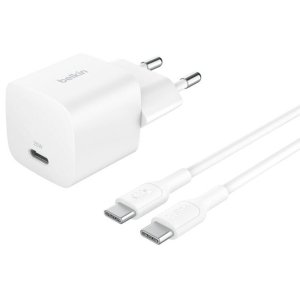 CARGADOR USB BELKIN WCA012KQ1MWH-B6 USB-C PD 25W + CABLE USB-C A USB-C 1m COLOR BLANCO