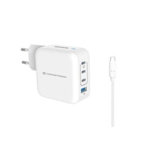 CARGADOR USB-C CONCEPTRONIC 100W 3xUSB-C 1xUSB-A QUICKCHARGE 3.0 GaN PPS INCLUYE CABLE BLANCO