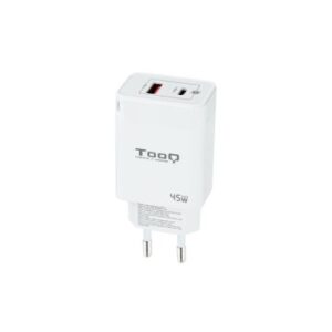 CARGADOR USB-C TOOQ PARED GAN USB-C/PD + USB-A/QC 45W TQWC-GANQCPD45WT