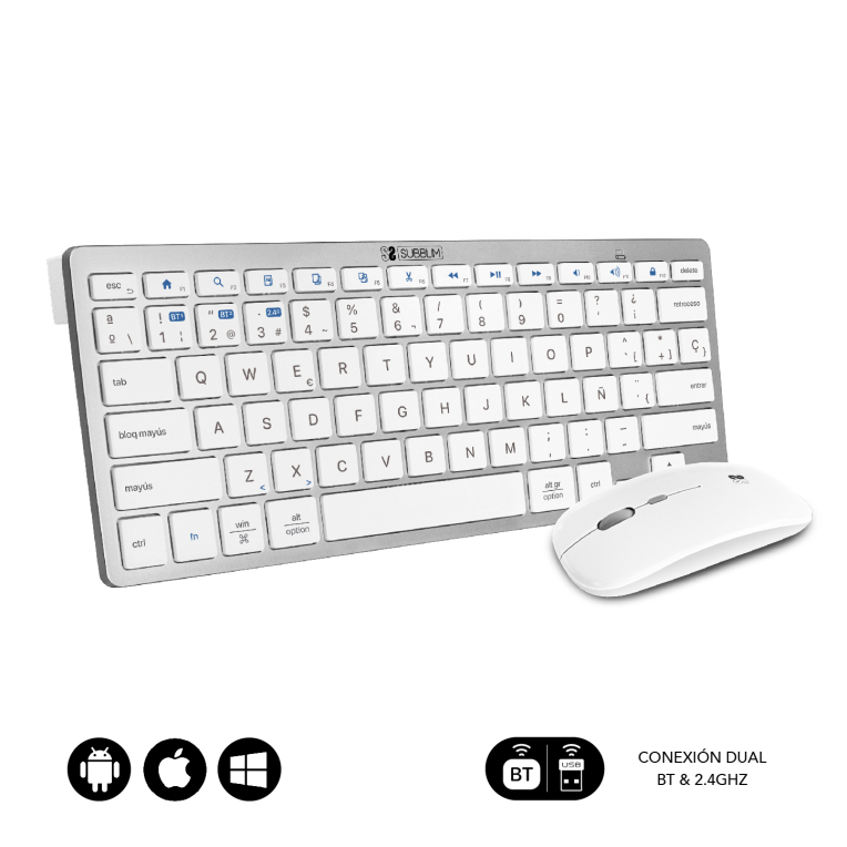 COMBO TECLADO RATON SUBBLIM MULTIDISPOSITIVO BLUETOOTH PLATEADO/BLANCO