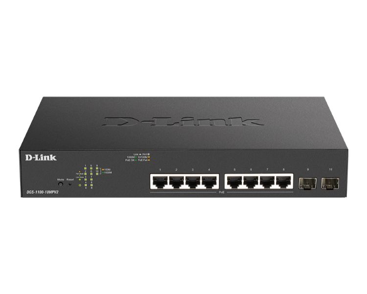 D-LINK SWITCH 8 PUERTOS 10/100/1Gbit PoE+ MAx w/2 SFP EASYSMART