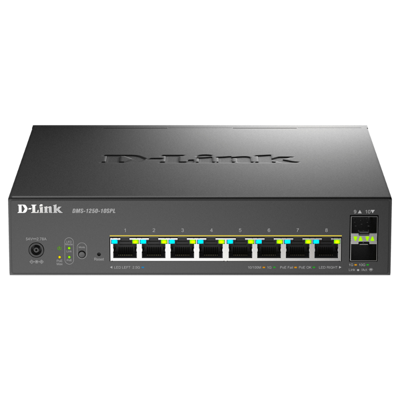 D-LINK SWITCH 8 PUERTOS 2.5G +2 10 Gbit SFP+ PoE+