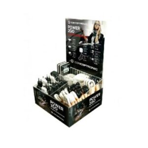 EXPOSITOR POWER2GO  CARGADORES CABLES ACCESORIOS incluye 70 artículos