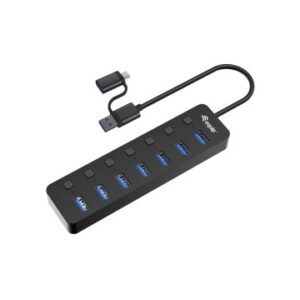 HUB USB EQUIP LIFE 128965 7 PUERTOS USB-A 3.2 GEN1 CON INTERRUPTOR LED 5V/2A INCLUYE ADAPTADOR A USB