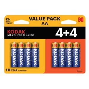 PILAS AA KODAK MAX ALCALINA LR6 PACK 8 (4+4) UNIDADES 2800 mAh 1.5V (ecotasas incluidas)