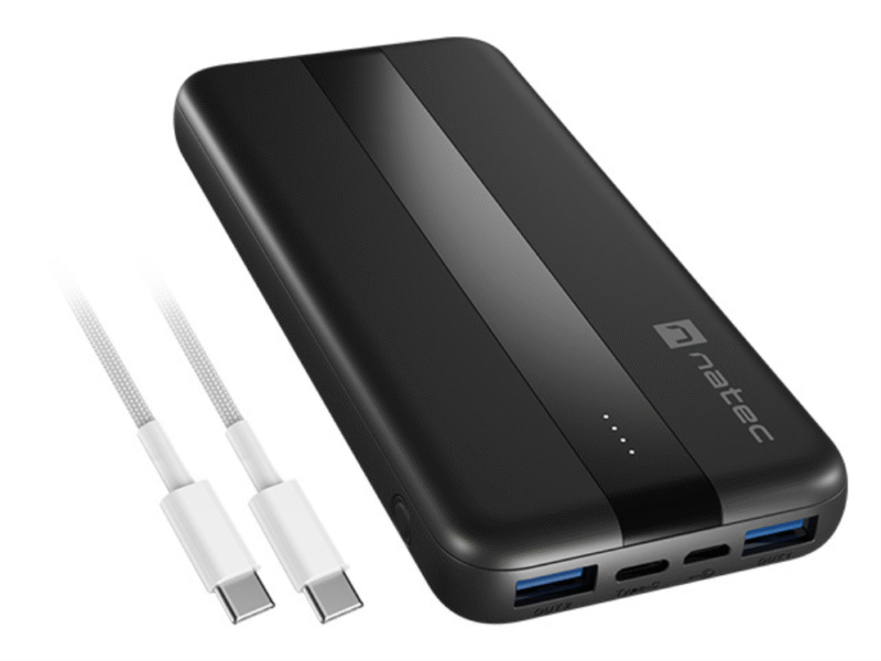 POWERBANK NATEC TREVI SLIM QV2 10000MAH 2XUSB-A 18W + 1XUSB-C 20W + CABLE USB-C