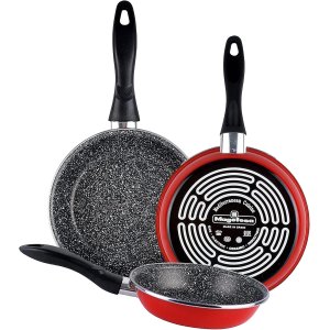 SARTEN MAGEFESA K2 ROJO 24-26-28 LOTE ACERO ANTIADHERENTE EFECTO PIEDRA TODO TIPO COCINAS