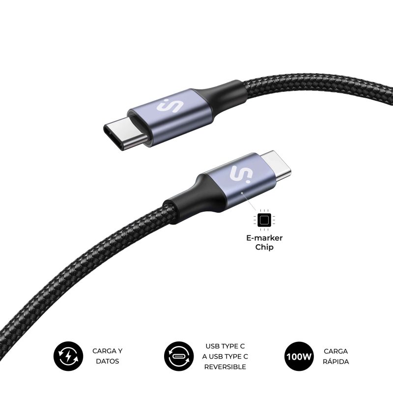 CABLE PLUS 100W USB-C/USB-C 2 M NEGRO SUBBLIM