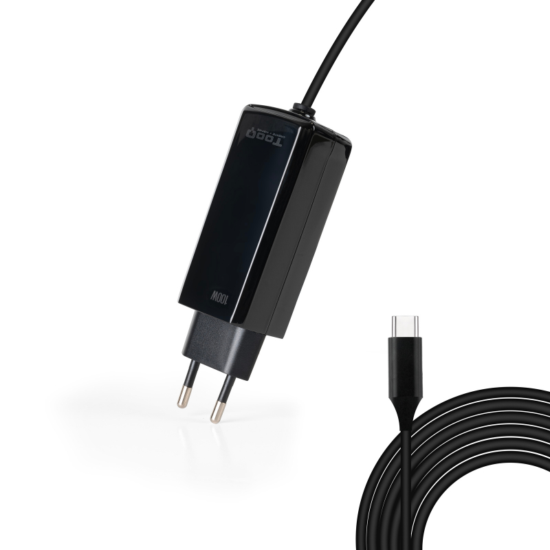 CARGADOR AUTOMATICO PORTATIL GAN USB-C PD 3.0 100W CUBICO NEGRO TOOQ