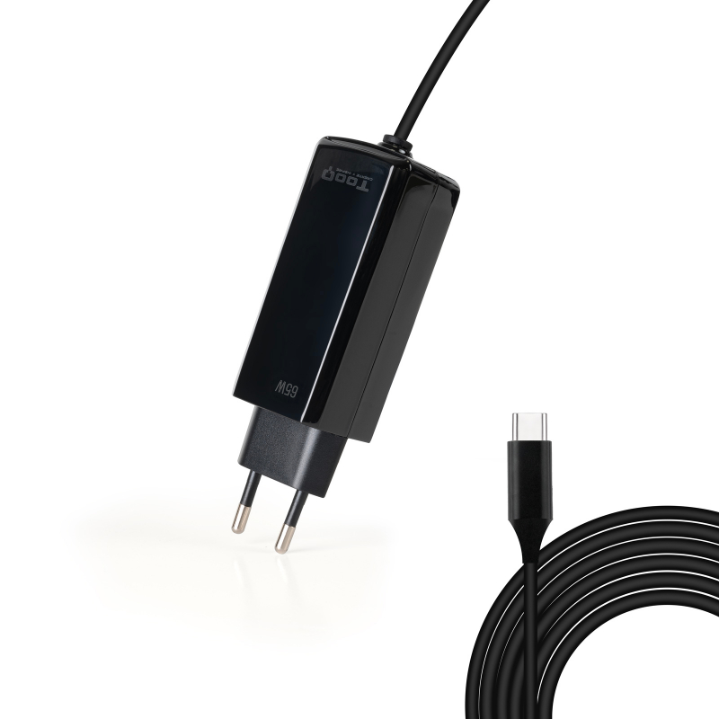 CARGADOR AUTOMATICO PORTATIL GAN USB-C PD 65W CUBICO NEGRO TOOQ