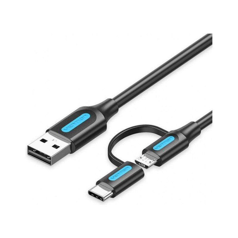 CABLE USB 2.0/M MICRO USB/M-USB-C/M 0.5 M NEGRO VENTION
