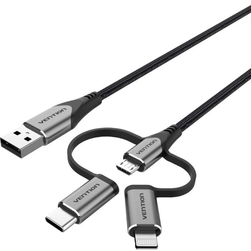 CABLE USB 2.0/M MICRO USB/M-USB-C/M-LIGHTNING-M 1 M GRIS VENTION