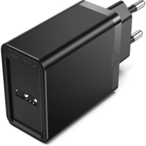 CARGADOR PARED 12W USB-A 2.4A NEGRO VENTION