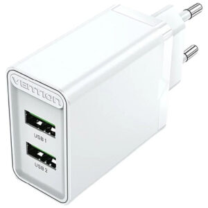 CARGADOR PARED 18W 2xUSB-A 3A BLANCO VENTION